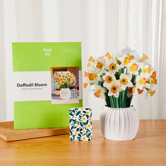 Daffodil Bloom paper pop-up bouquet of white and golden daffodils — PetalPal