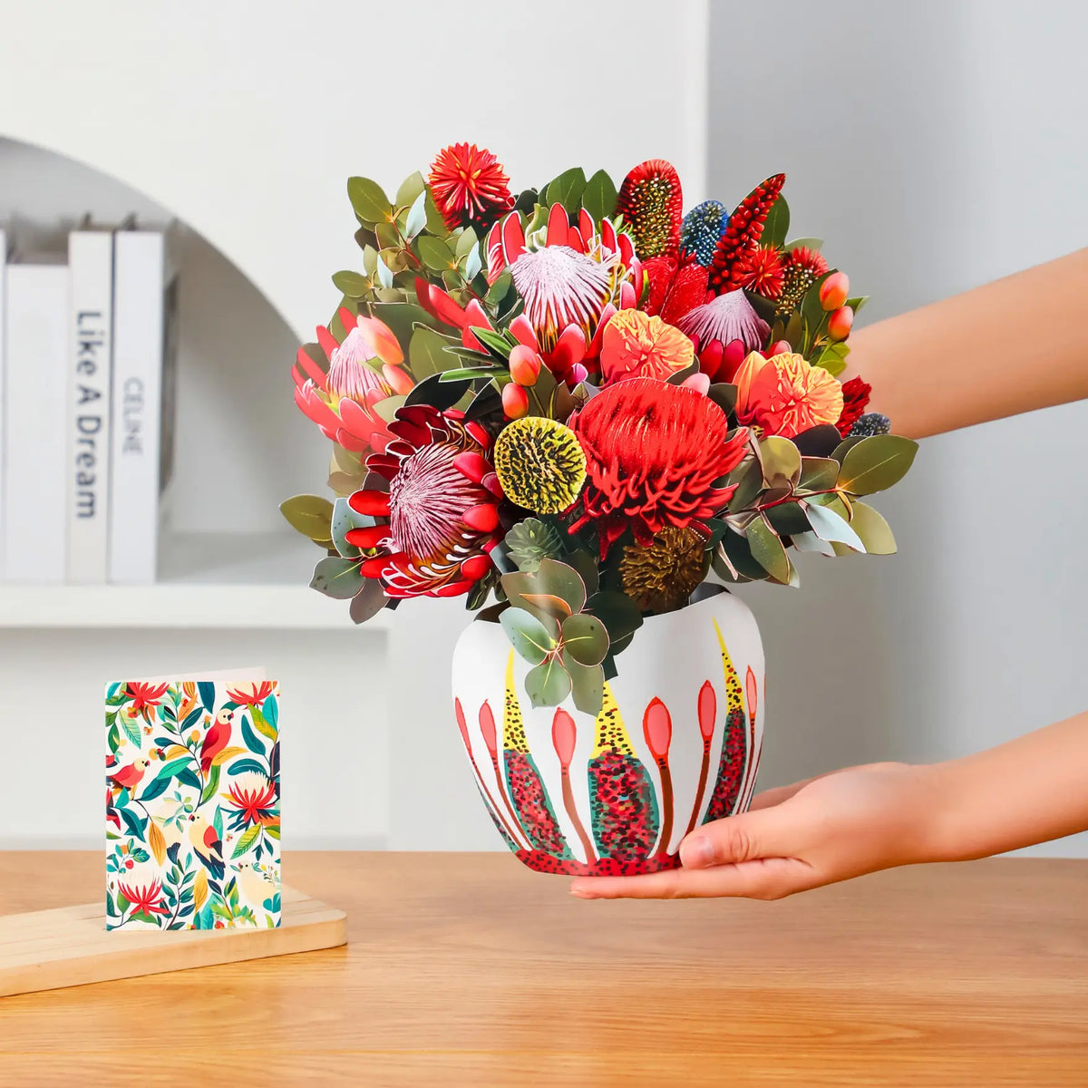 Kirribilli-Sunset-Australian-native-paper-pop-up-bouquet-of-waratah-and-proteas-—-PetalPal