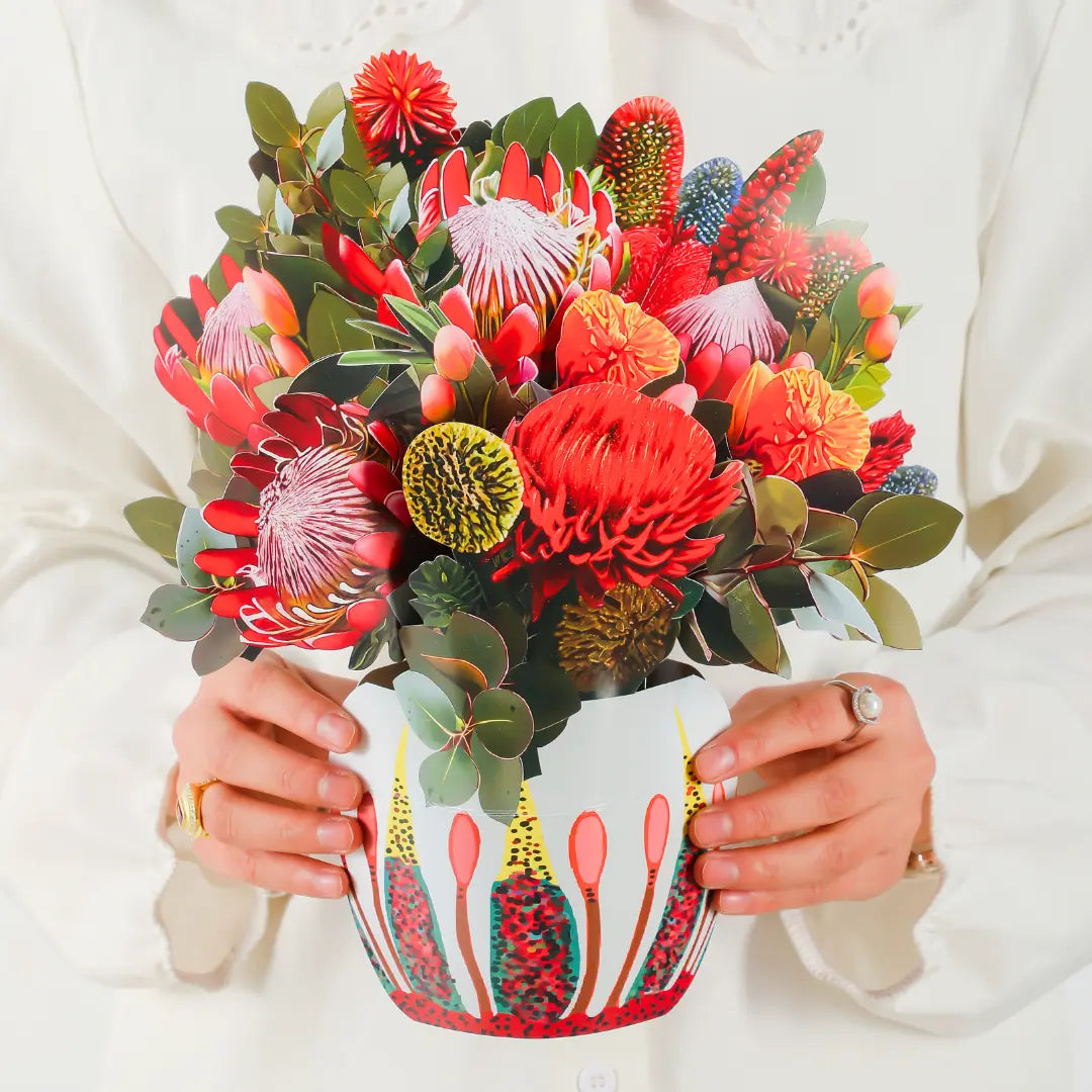 Kirribilli-Sunset-Australian-native-paper-pop-up-bouquet-of-waratah-and-proteas-—-PetalPal